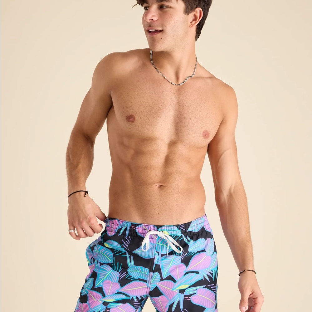 Chubbies Blue and Pink Leaf Swim Shorts